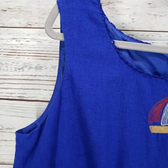 Sag Harbor Women's Blue Linen Blend Embroidered Maxi Dress Size 18W - Picture 5 of 14